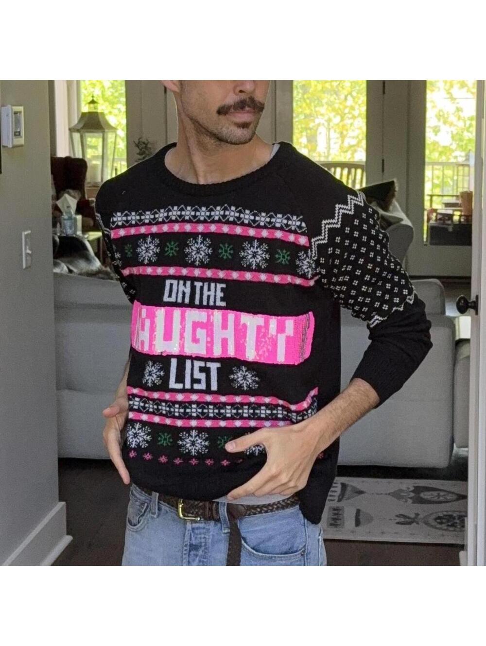 🎄 Iconic Christmas Sweater Naughty List Sequin Knit XXL